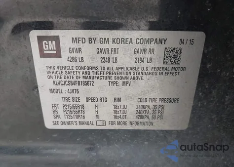 2015 Buick Encore Leather from USA, damaged, VIN KL4CJCSB4FB185672